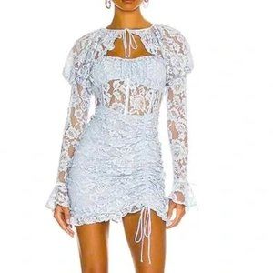 For Love And Lemons Victoria Blue Lace Mini Dress